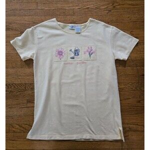 Vintage St John Sport Womens Medium "Summer Garden" Printed Short Sleeve Top